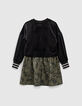 Robe 2 en 1 kaki imprimé camoufleurs et sweat noir fille-4