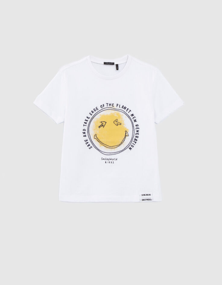 Weißes Jungen-T-Shirt mit Print und SMILEYWORLD-Stickerei-4