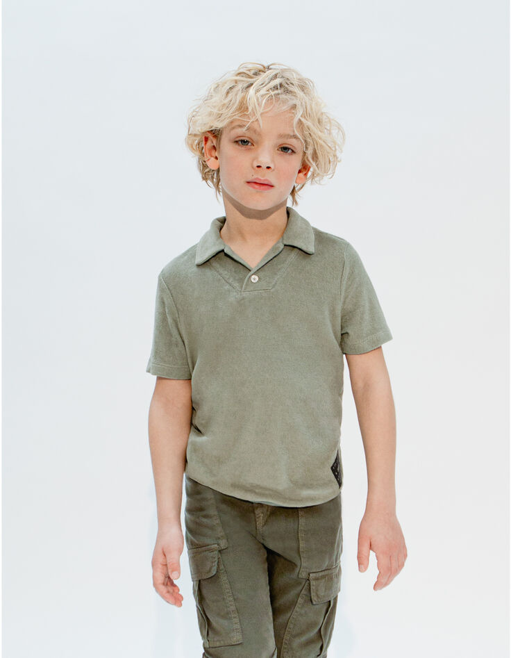 Khakifarbenes Jungen-Frottee-Poloshirt-1