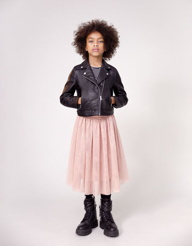 Girl's black biker jacket with studded embroidered back - IKKS