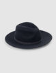 Chapeau noir laine feutrée décor galon clous Femme-1