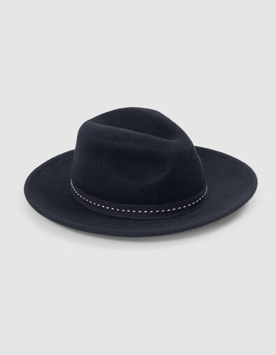 Chapeau noir laine feutrée décor galon clous Femme - IKKS