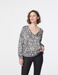 Women’s metallic floral print viscose V-neck sweater-2