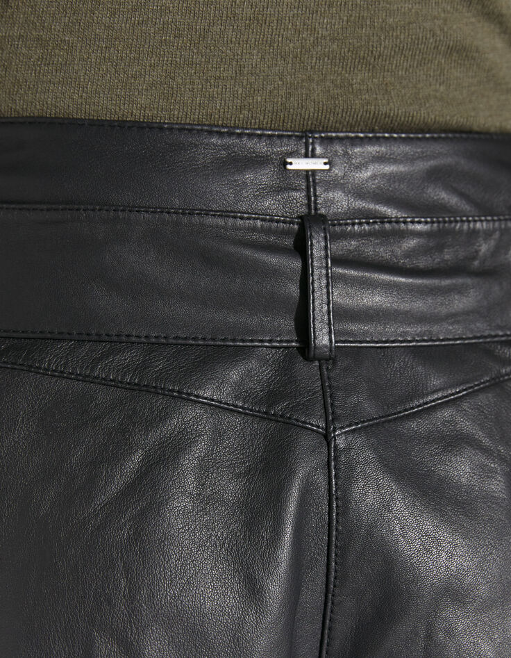 Pantalón negro talle alto cuero de cordero mujer-5