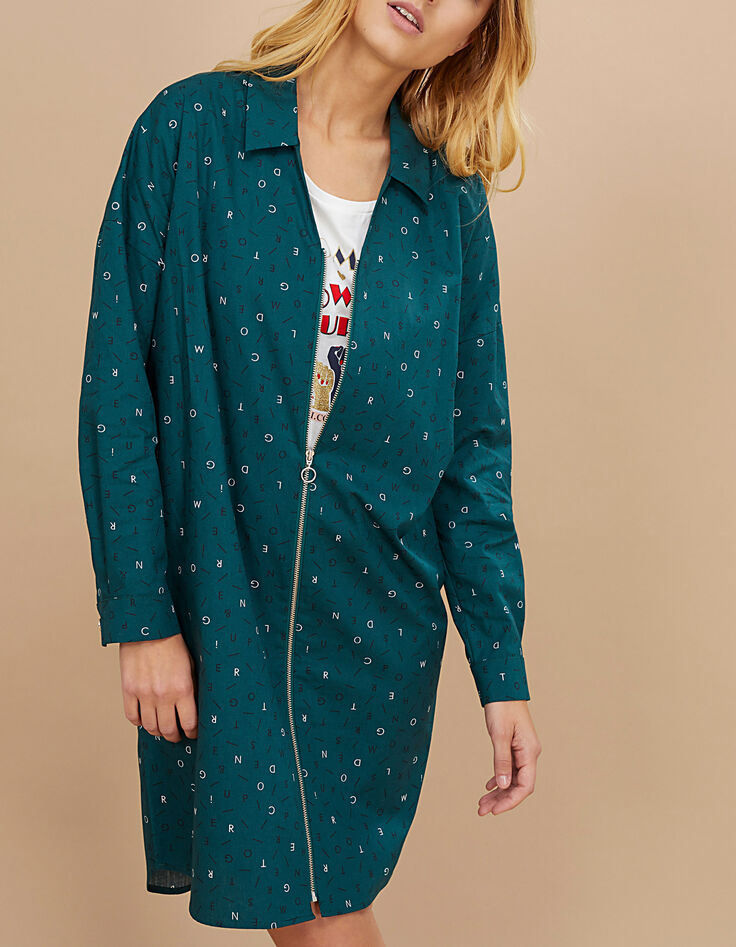 I.Code duck green letter print zip-up dress-2