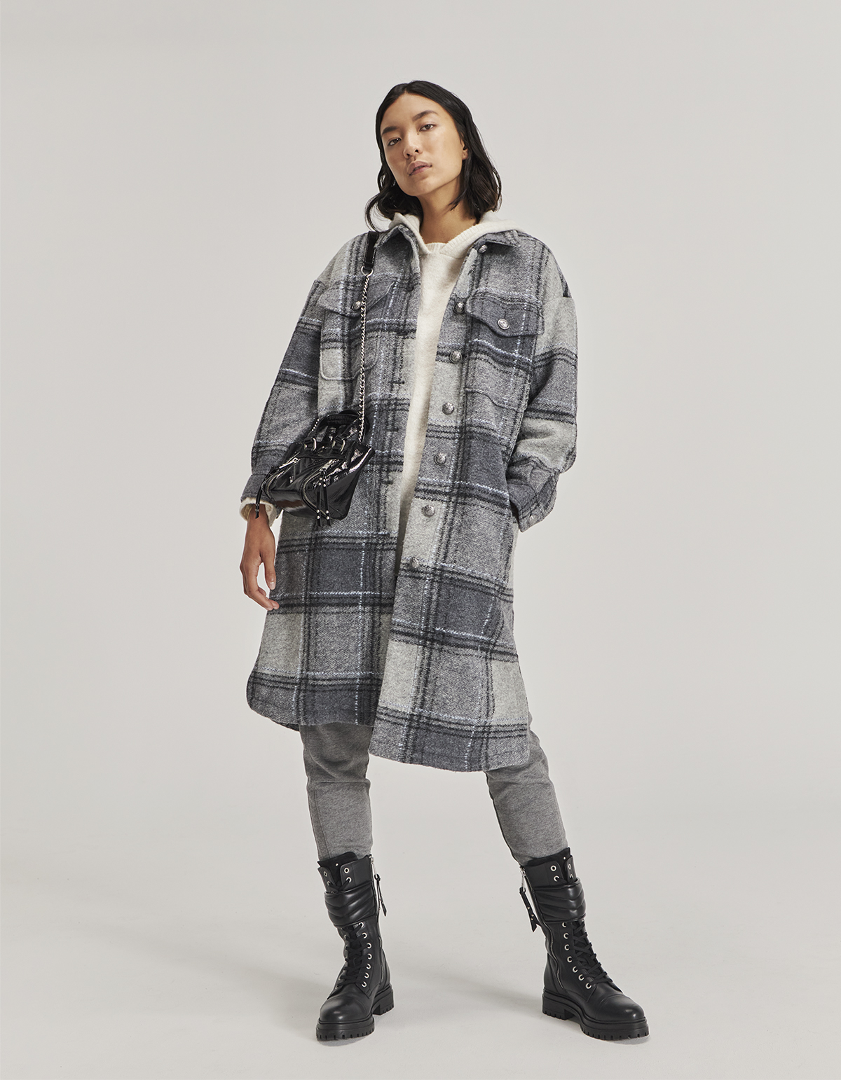 Checked wool-rich overshirt coat IKKS Women