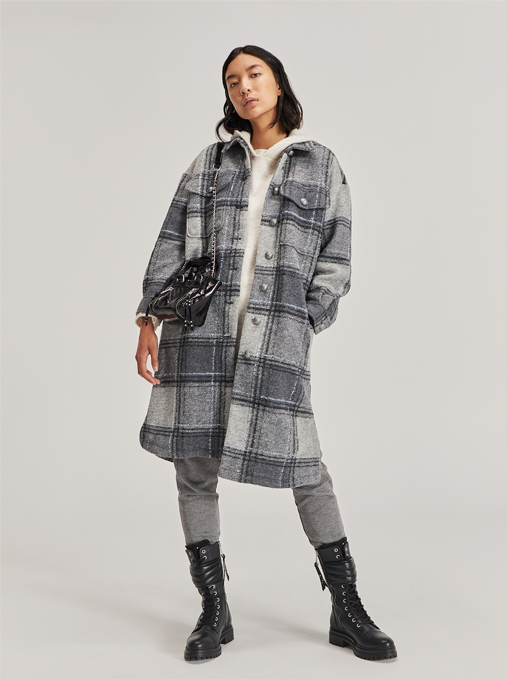 Checked wool-rich overshirt coat IKKS Women