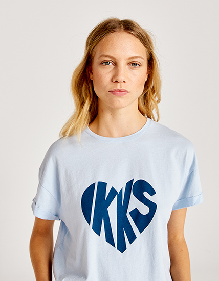 sky blue heart image pure cotton T-shirt IKKS Women